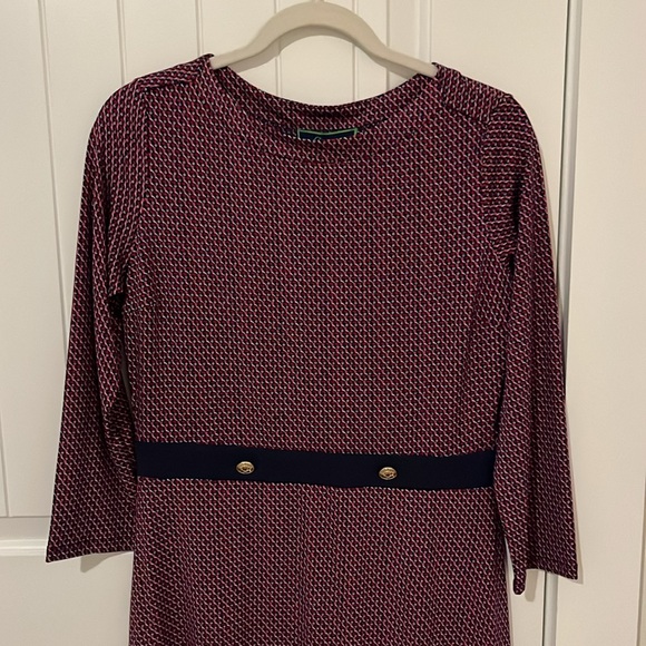 Great structured dress by c Wonder!  Beautiful fall colors w/ blue piping waste. - Picture 2 of 5